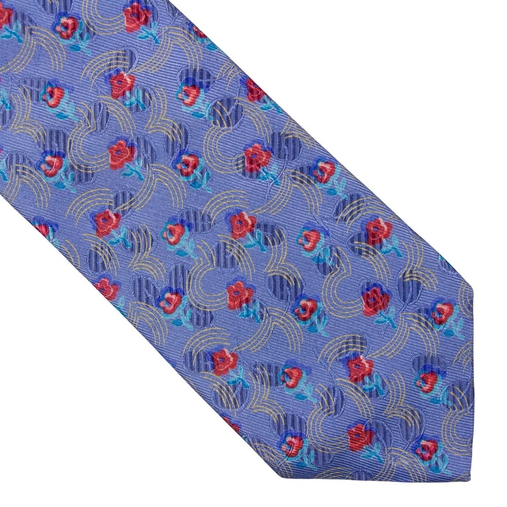 Recent Luxury Ermenegildo Zegna Mens Blue Rose Neck Tie‎ 100% Silk